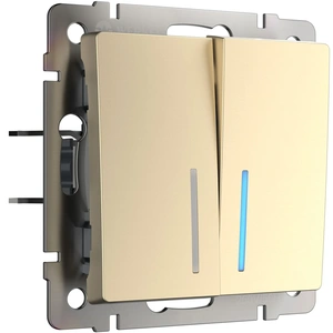 Изображение Выключатель  двухклавишный проходной с подсветкой (шампань) W1122111